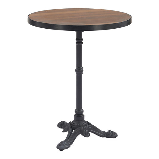 24" Walnut and Black Wood And Aluminum Pedestal Base Round Top Dining Table