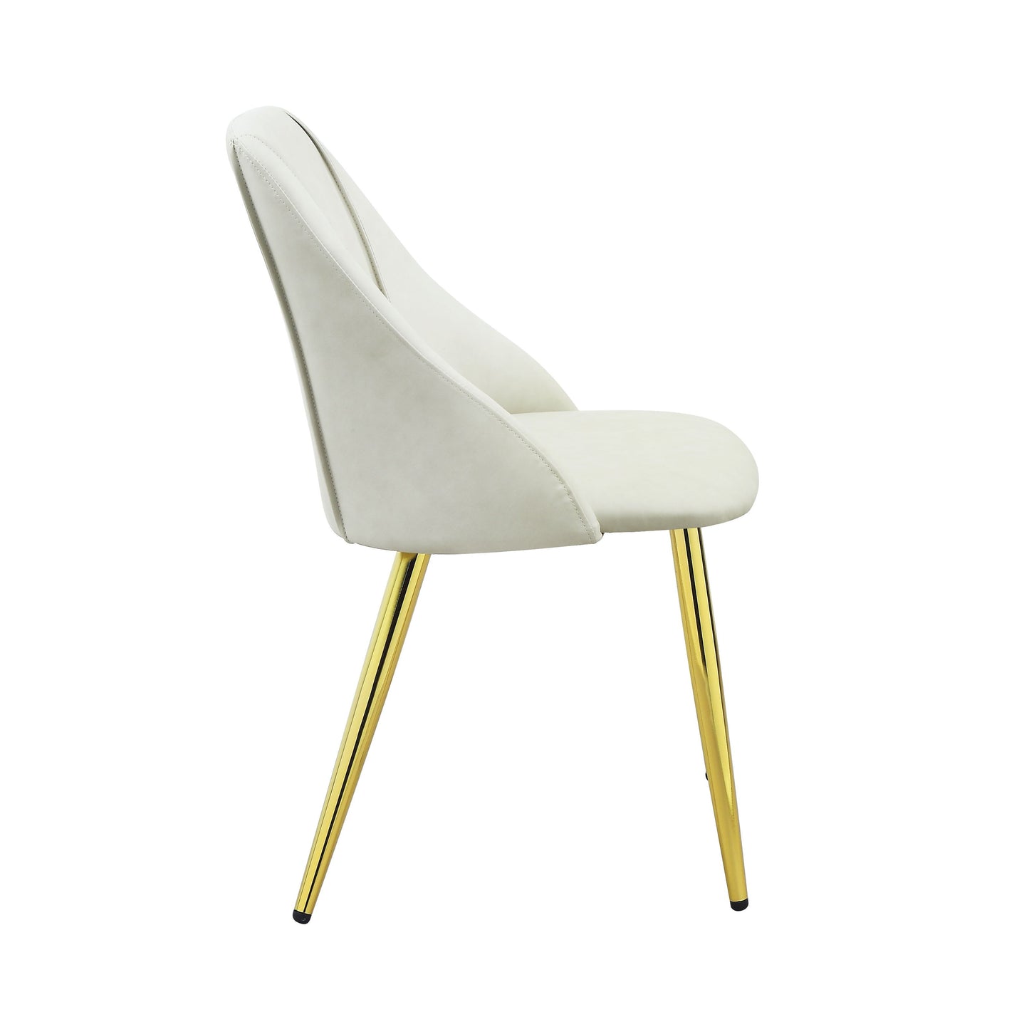 Set of Two White and Gold Upholstered Faux Leather And Metal Dining Side Chairs