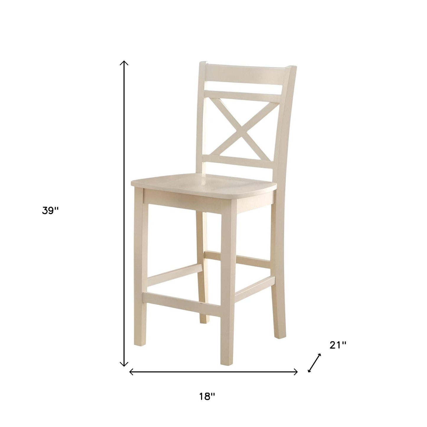 Set of Two 24" Cream Wood Counter Height Bar Chairs