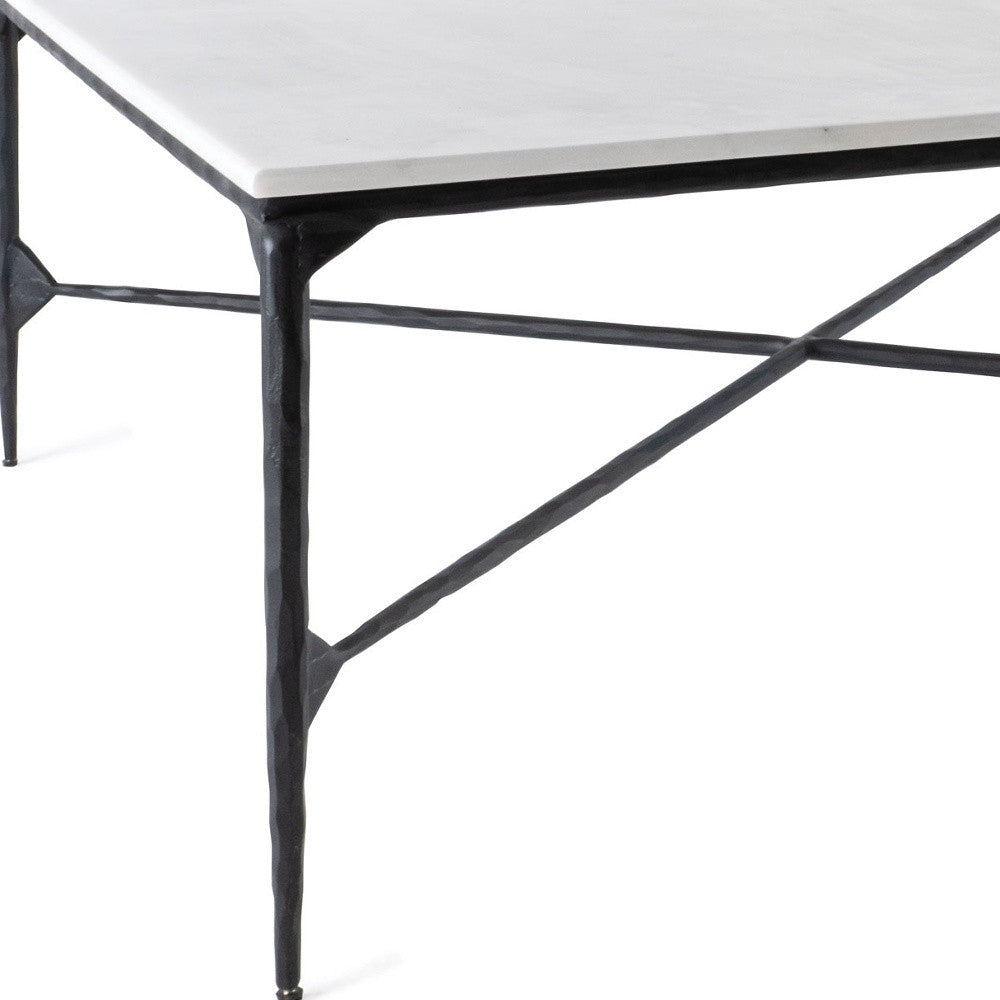 42" Black and White Genuine Marble And Iron Square Coffee Table