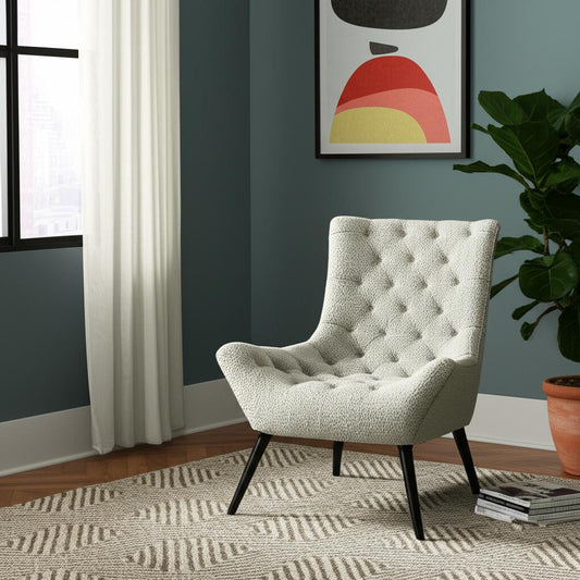 32" Gray and Black Tufted Boucle Lounge Chair