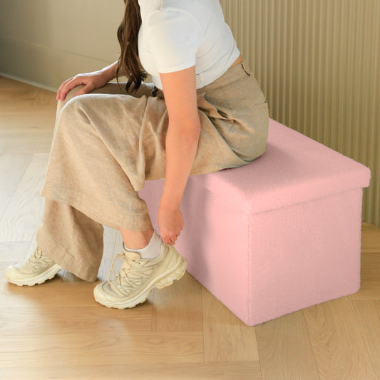 30" Pink Boucle Storage Ottoman
