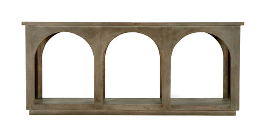77" Brown Solid Wood Distressed Console Table With Arch Detailing