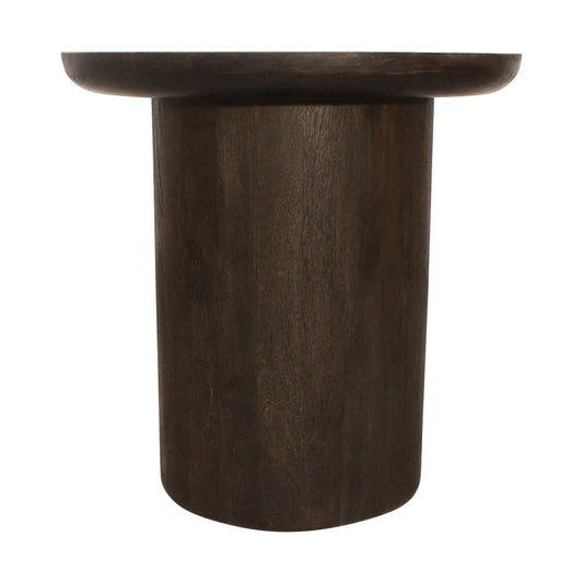 24" Dark Brown Distressed Solid Wood Round Pedestal End Table