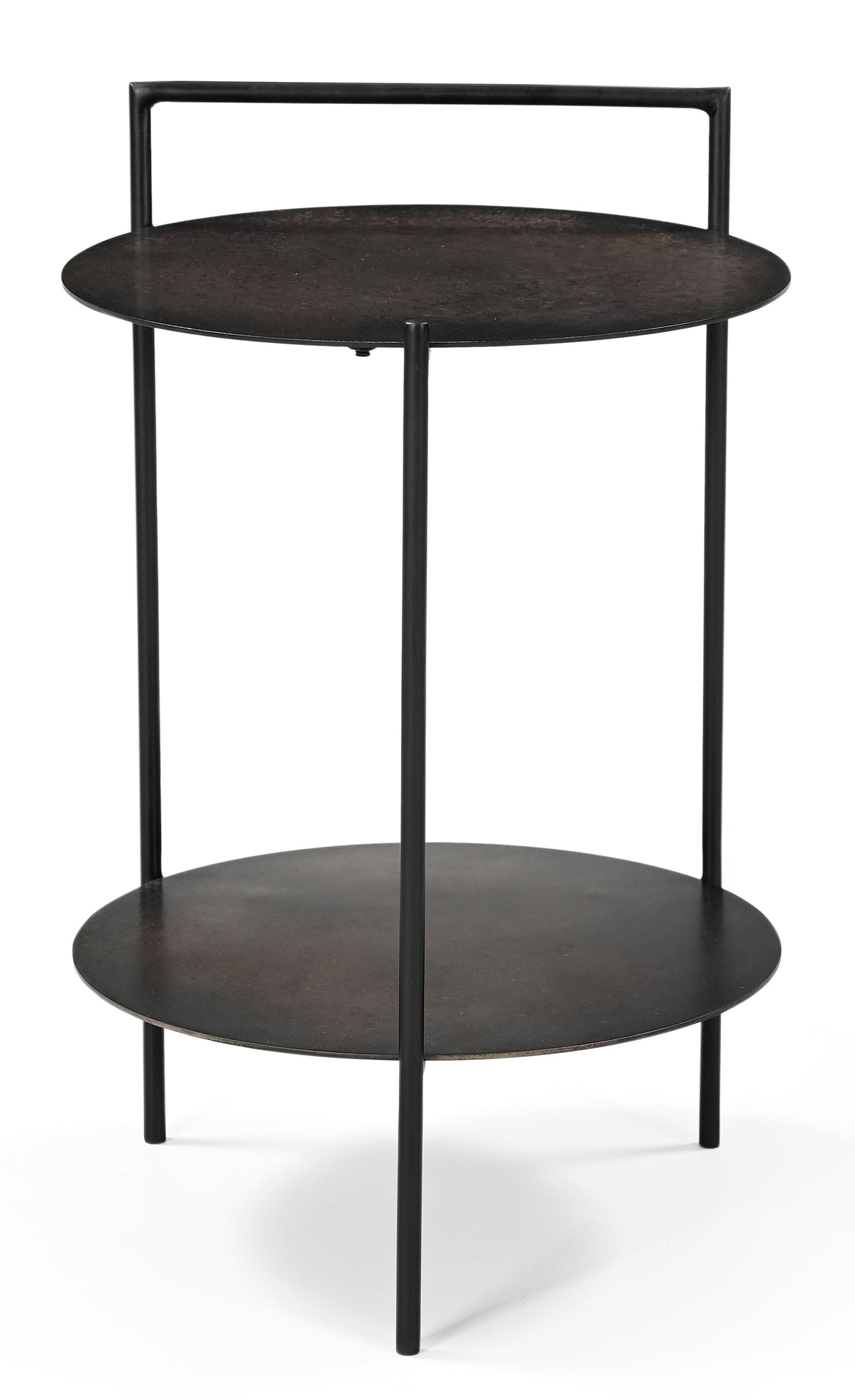 22" Copper Iron Round End Table With Shelf