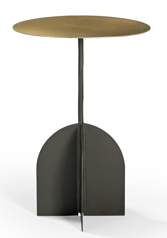 23" Brass And Black Iron Round Pedestal End Table