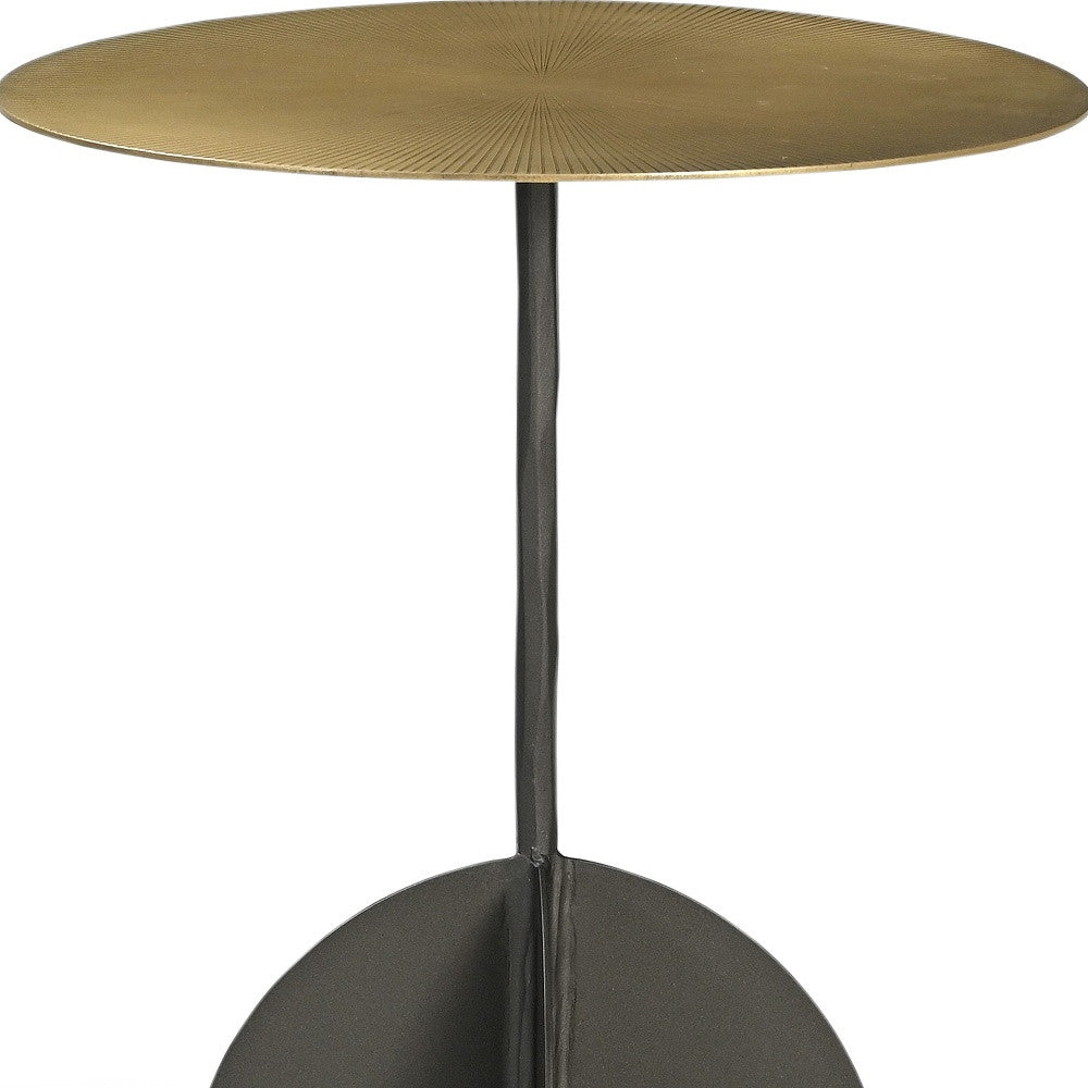 23" Brass And Black Iron Round Pedestal End Table