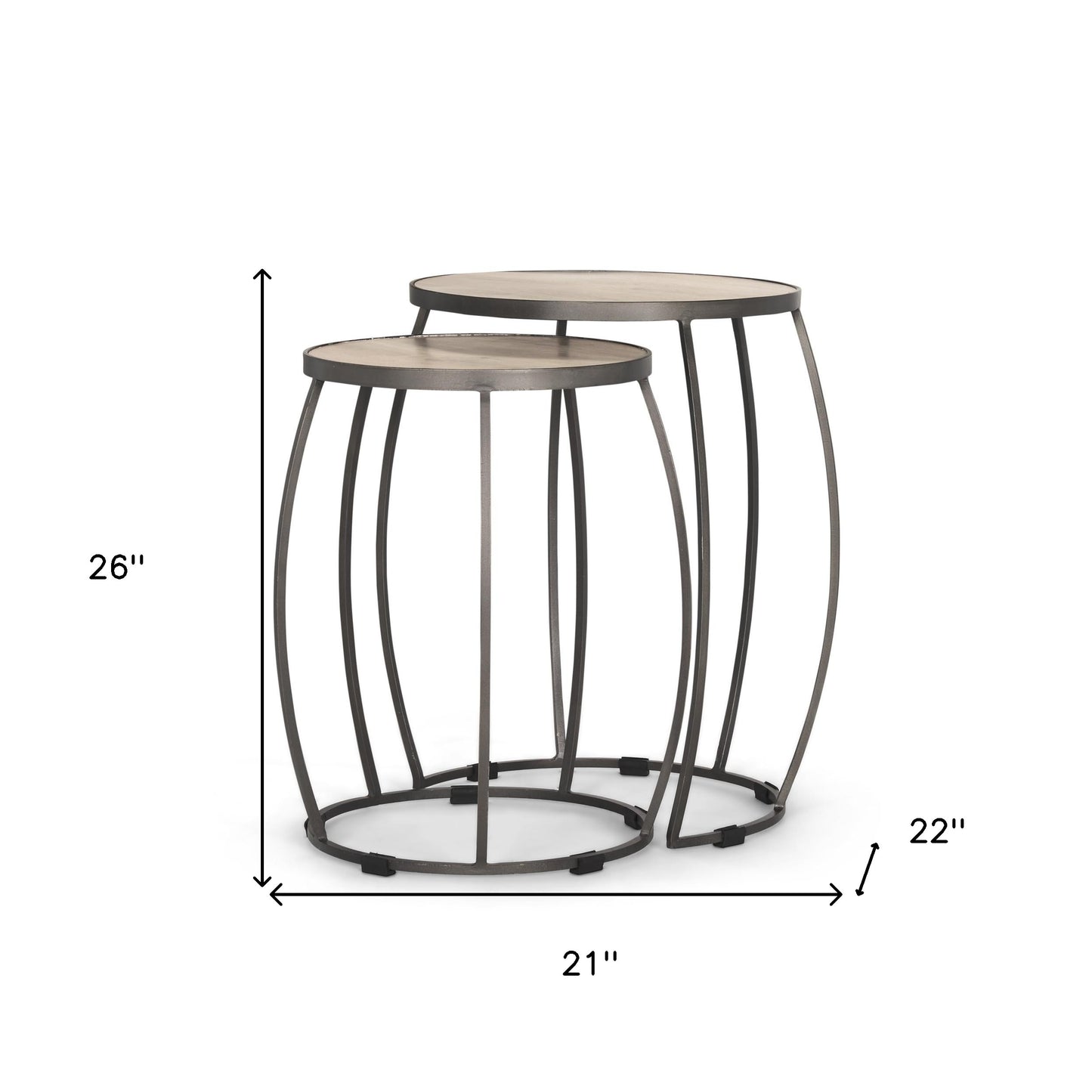 Set of Two 21" Cream and Black Solid Wood and Metal Tray Tables