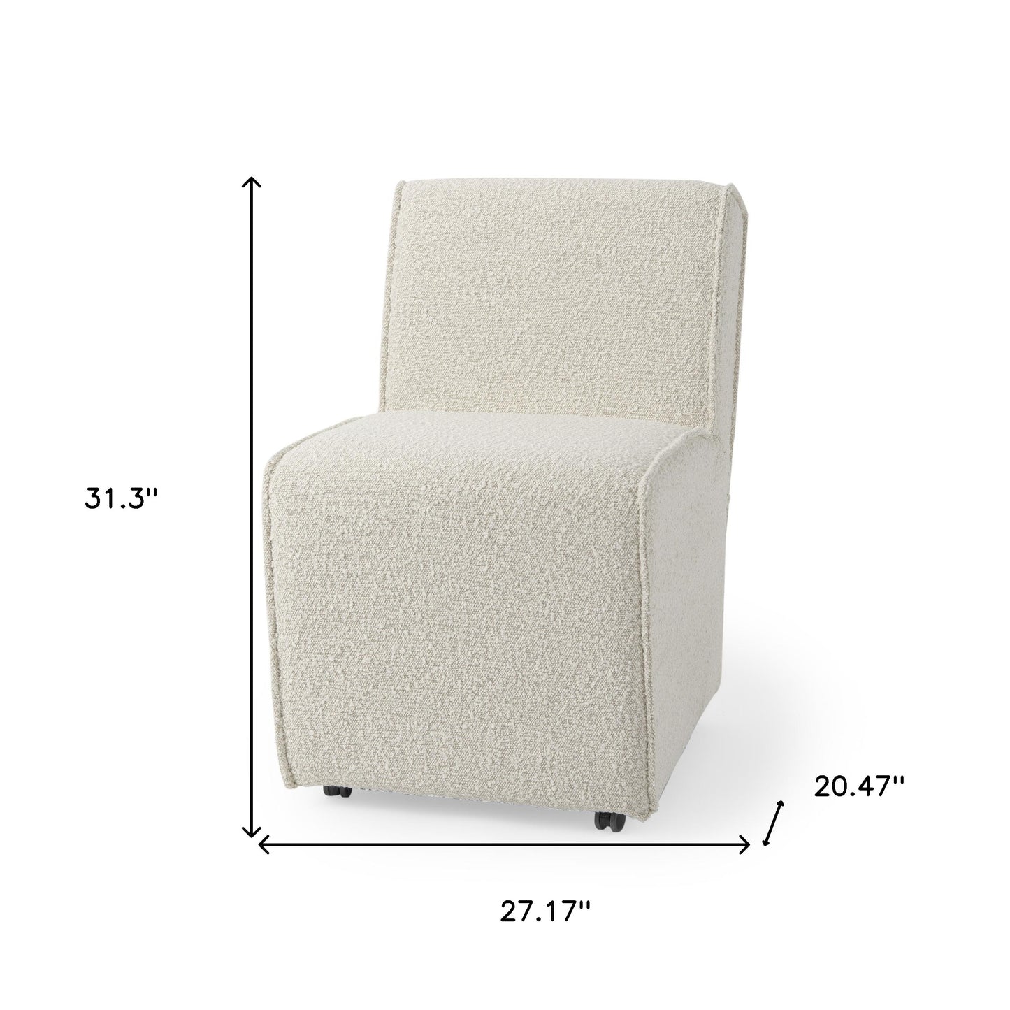Cream Fully Upholstered Boucle Dining Side Chair With Wheels