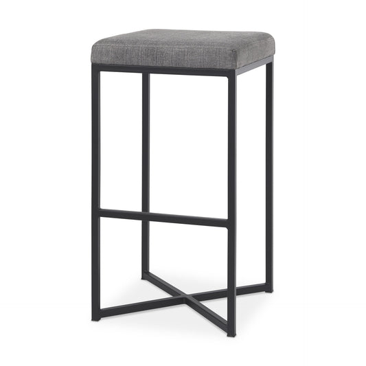 30" Gray and Black Fabric and Iron Backless Bar Height Bar Chair