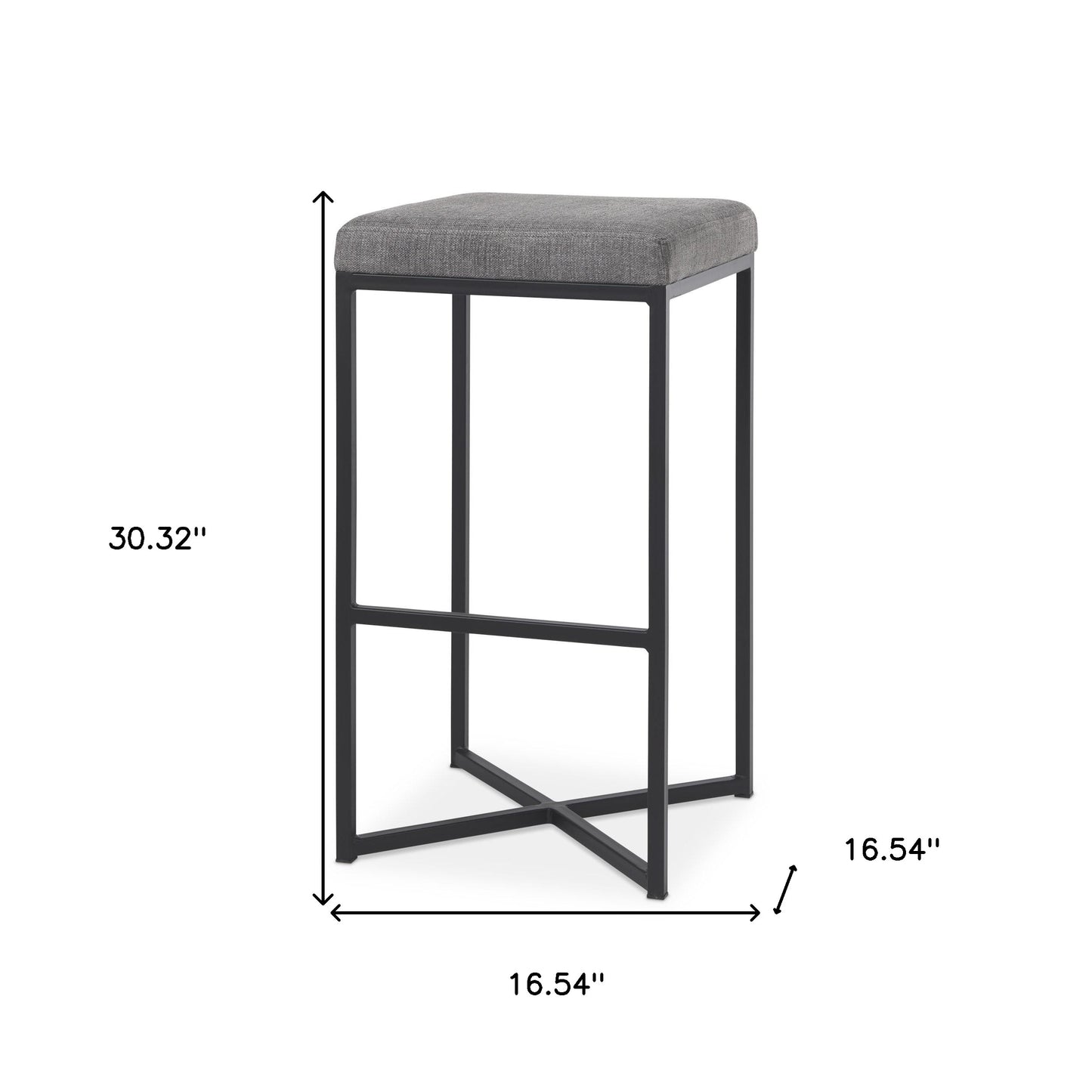 30" Gray and Black Fabric and Iron Backless Bar Height Bar Chair