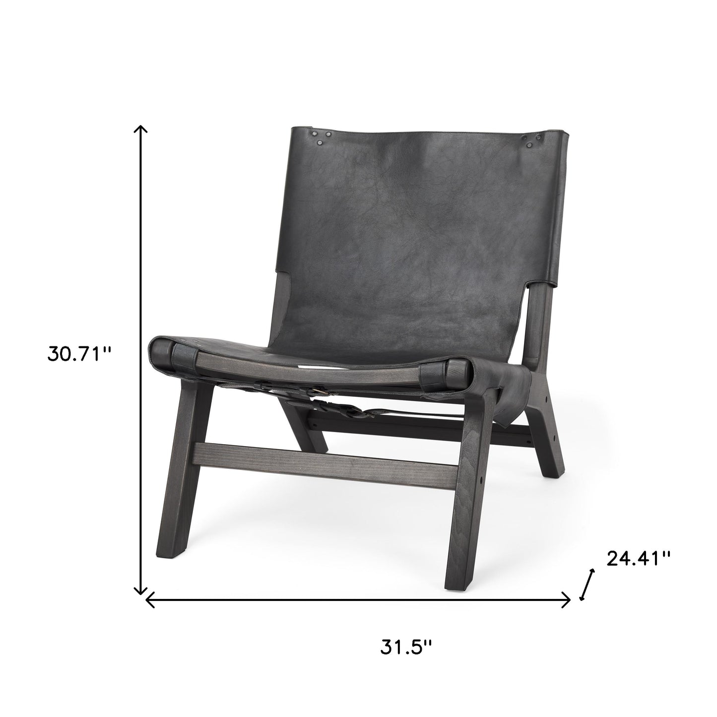 32" Black Genuine Leather and Solid Wood Slipper Chair