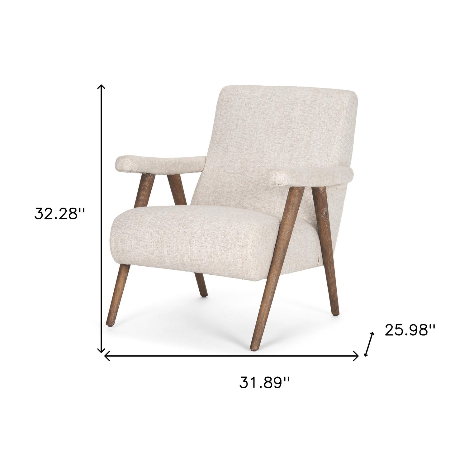 32" Cream and Brown Linen and Solid Wood Arm Chair