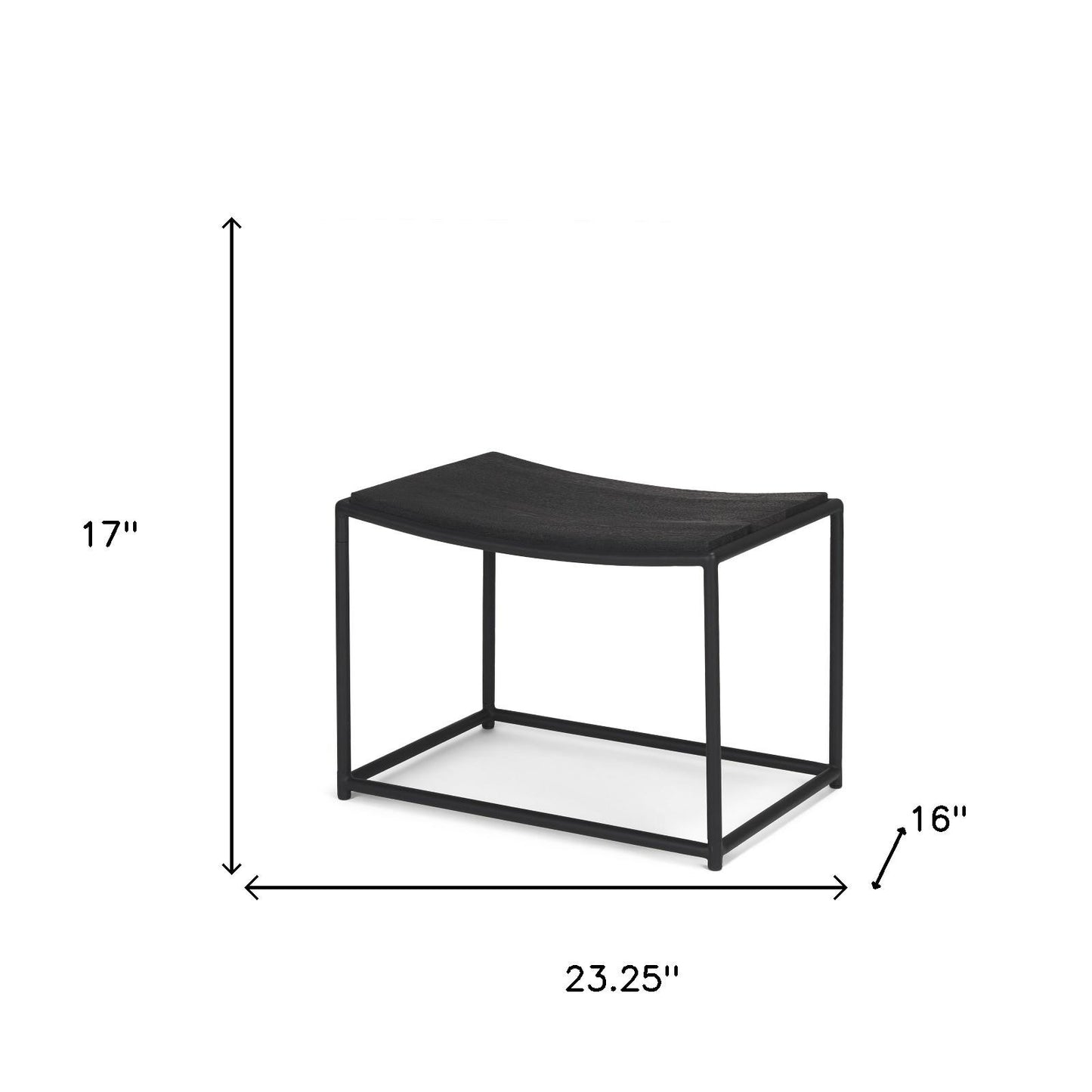 23" Black Solid Wood and Metal Footstool