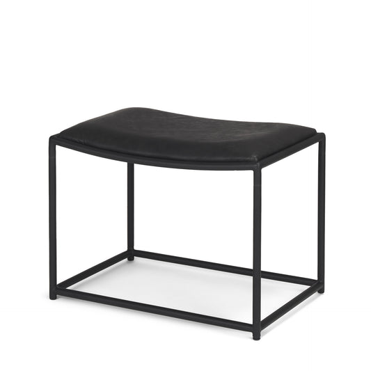 23" Black Metal and Genuine Leather Footstool