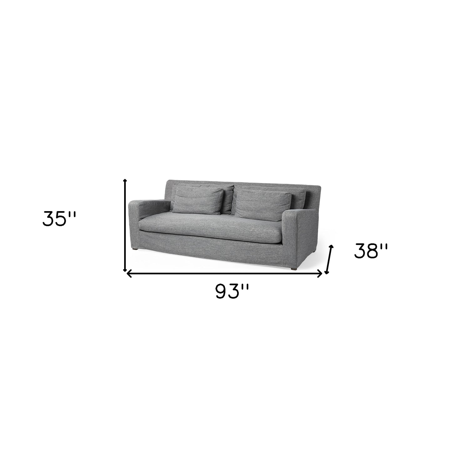 93" Dark Gray Slipcovered Fabric Sofa With Toss Pillows