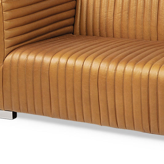 83" Brown Leather Solid Wood Sofa