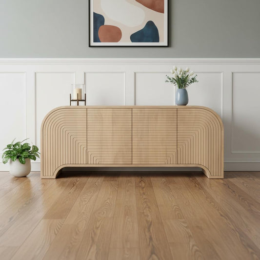 72" Brown Solid Wood Sideboard Soft Close with Four Doors