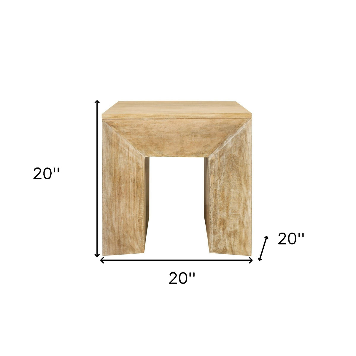 20" Natural Distressed Solid Wood Square Sled End Table