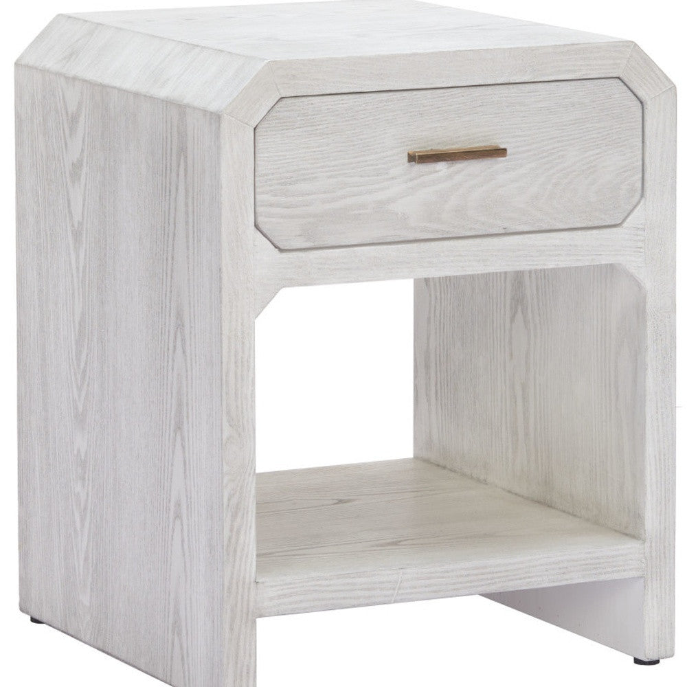 20" White Wood Pedestal End Table With Drawer
