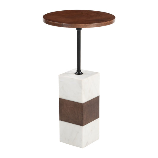 22" White Marble Pedestal End Table