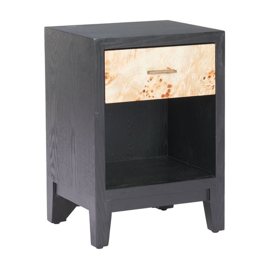 22" Black Solid Wood Pedestal End Table With Drawer