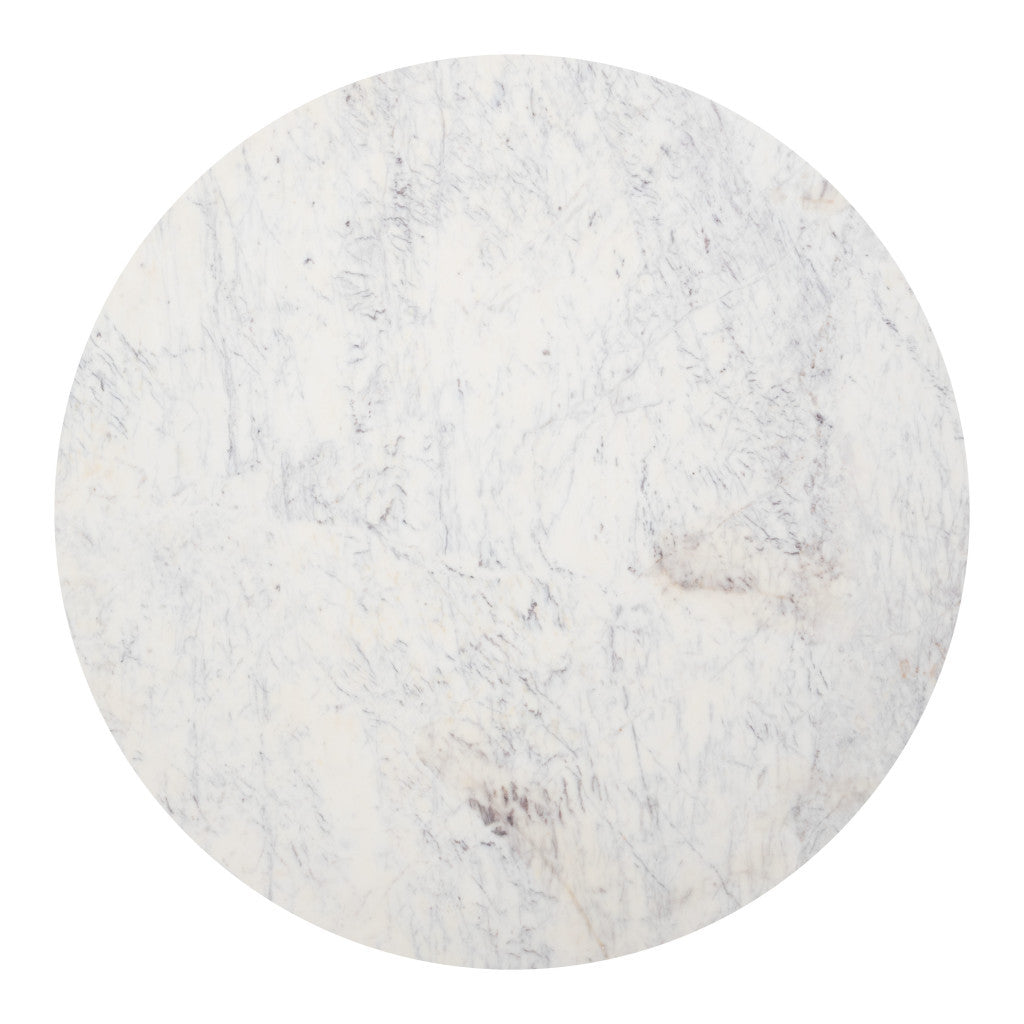 51" White Marble and Wood Pedestal Base Round Top Dining Table