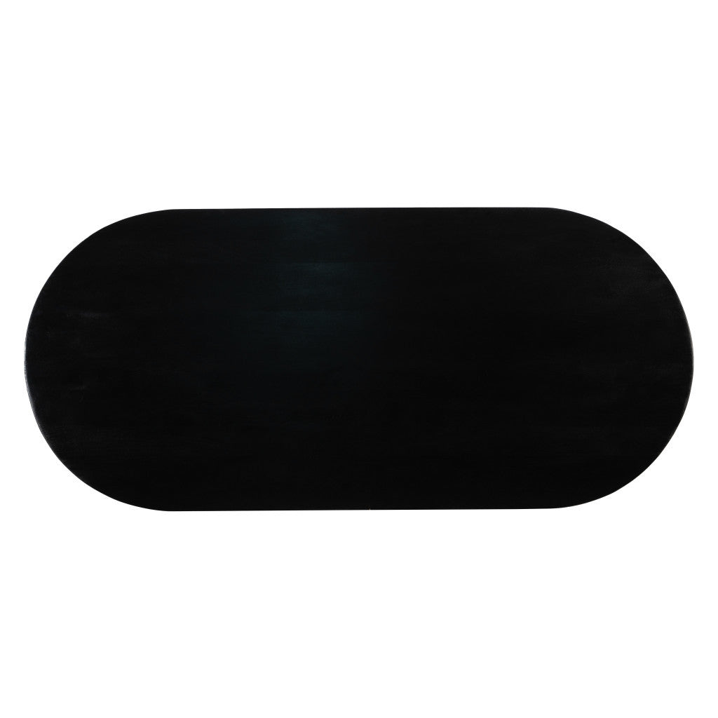 81" Black Solid Wood and Wood Pedestal Base Oval Dining Table