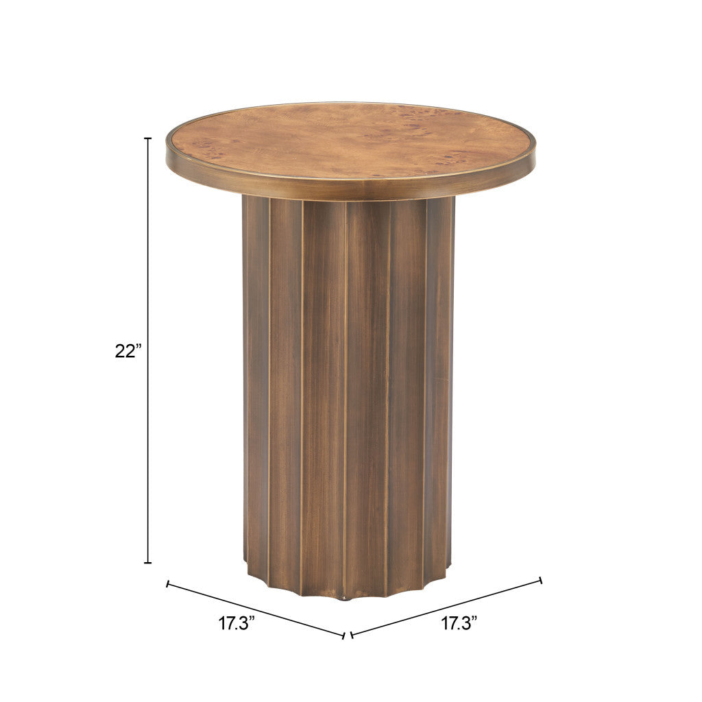 22" Brown Steel Round Pedestal End Table