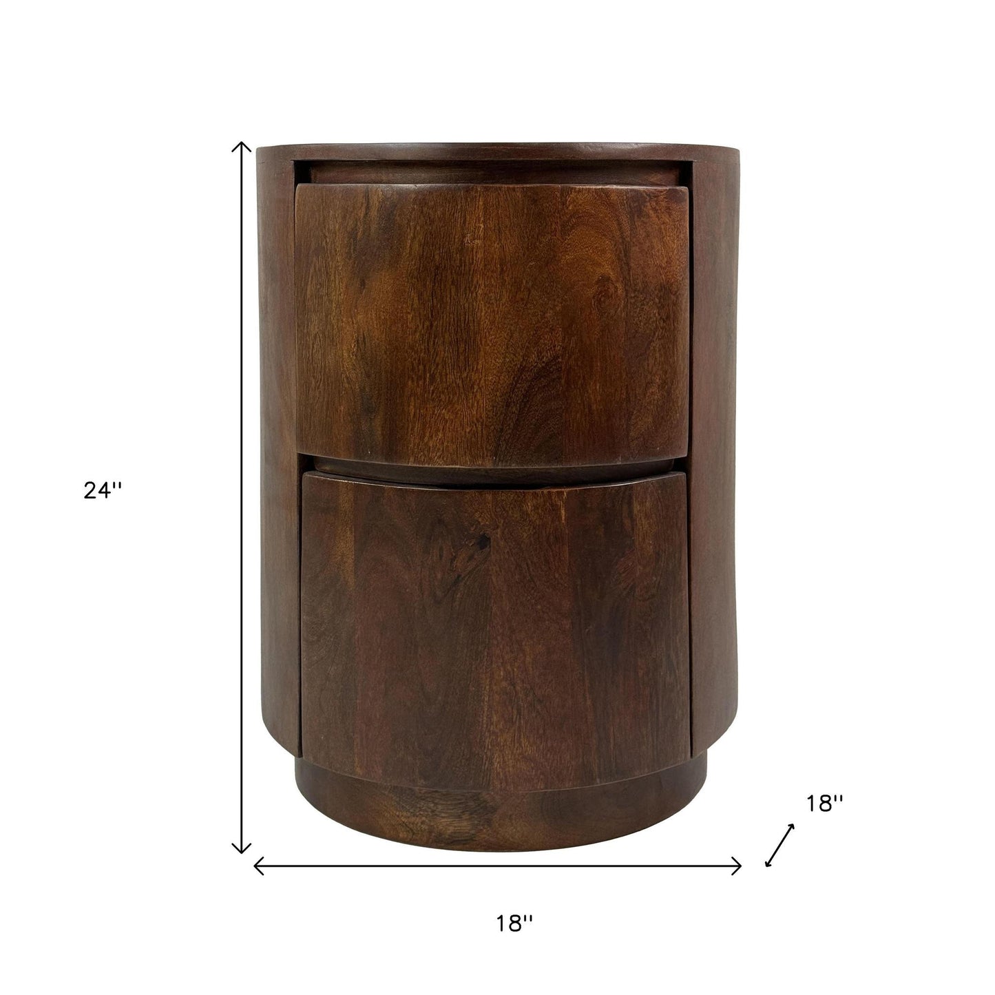 24" Chestnut Solid Wood Round Drum End Table With Two Drawers
