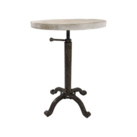 22" Natural and Black Solid Wood and Metal Height Adjustable Round Pedestal End Table