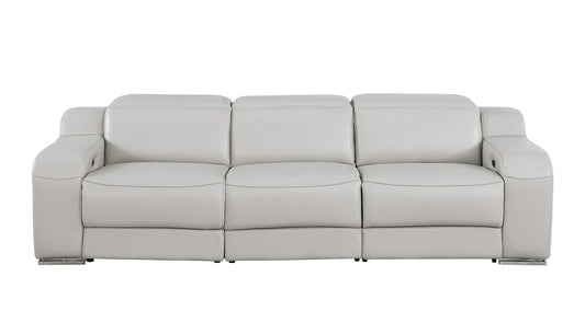 103" Light Gray Italian Leather Reclining USB Sofa