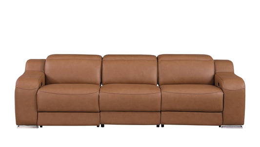 103" Chestnut Italian Leather Reclining USB Sofa