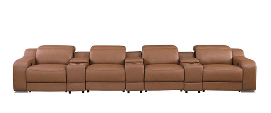 169" Chestnut Italian Leather Reclining USB Sofa