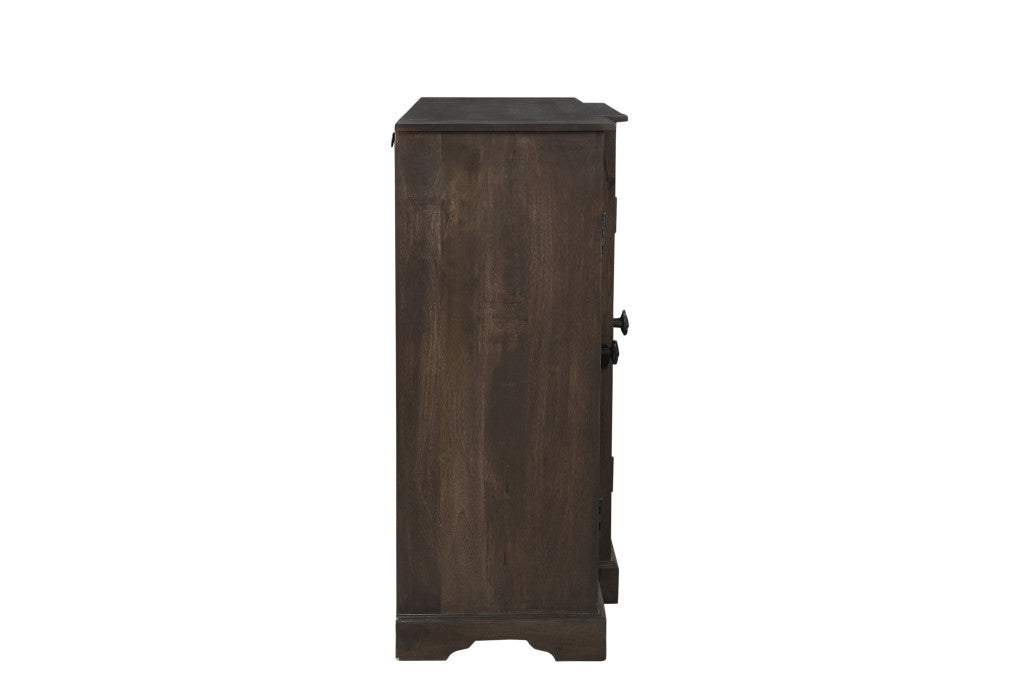 70" Dark Brown Solid Wood Carved Geometric Sideboard with Four Doors