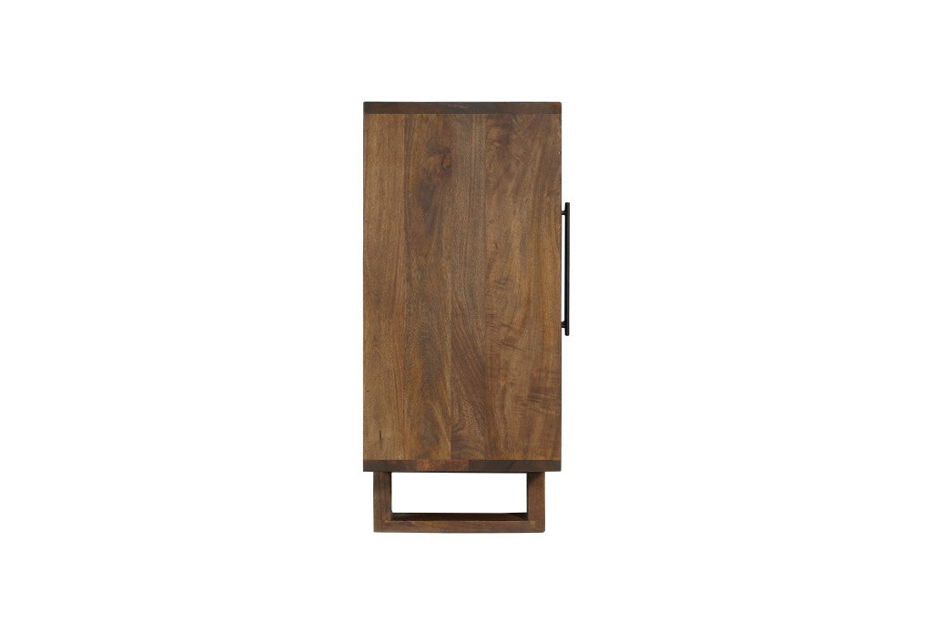 83" Dark Brown Distressed Reclaimed Wood Three Drawer Sideboard with Four Doors