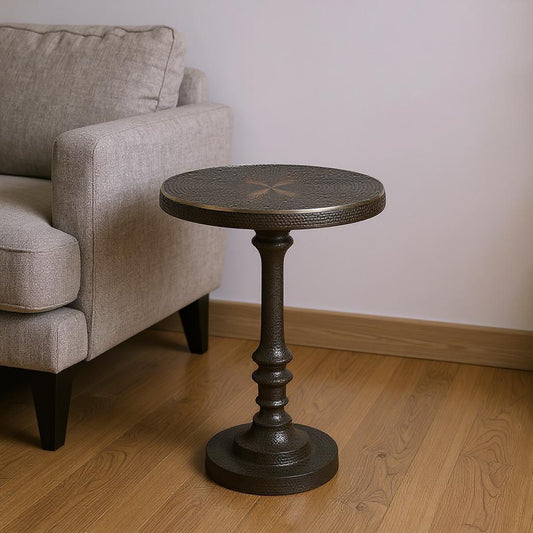 24" Bronze Metal Round Pedestal End Table