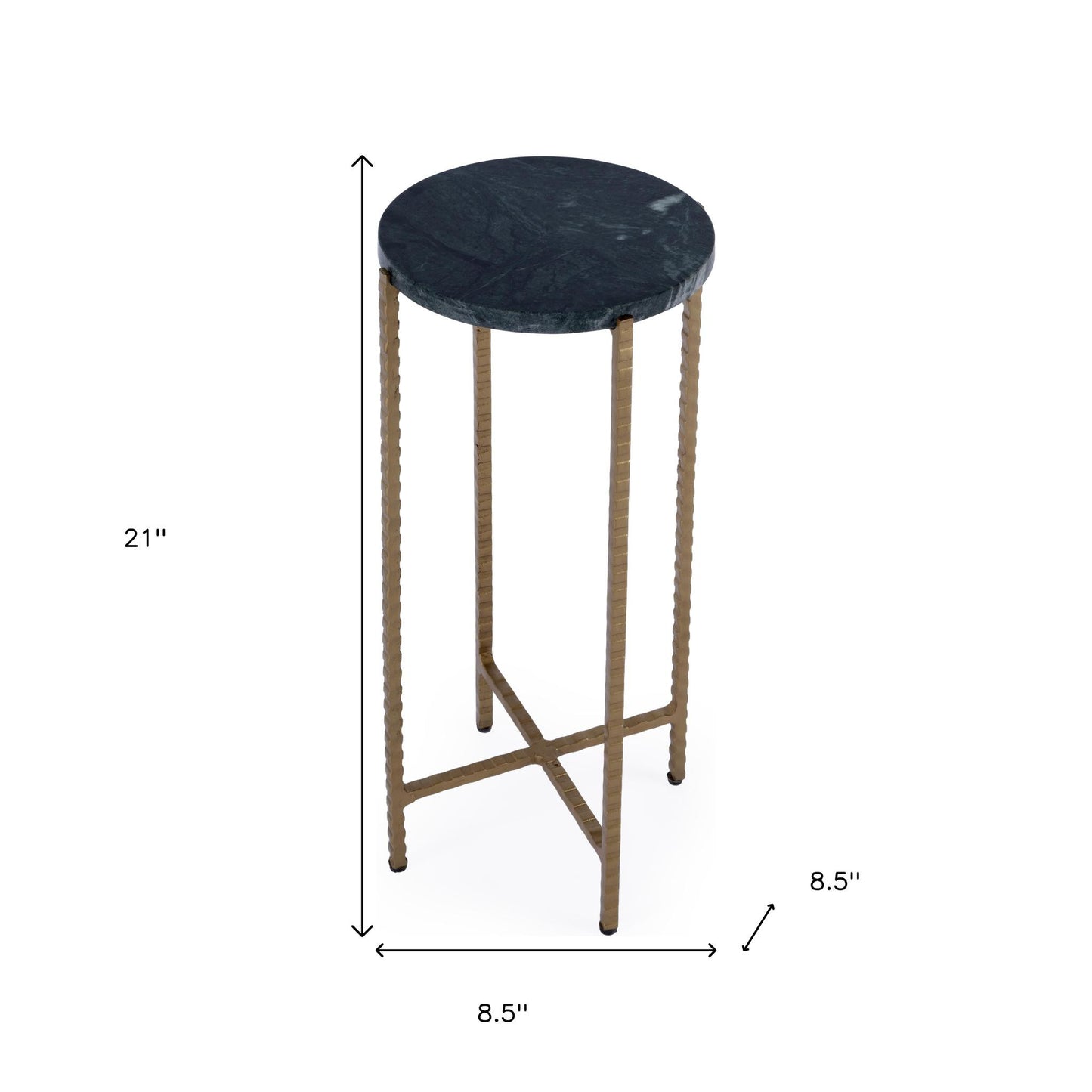 21" Green and Gold Marble and Iron Drink Size Round End Table