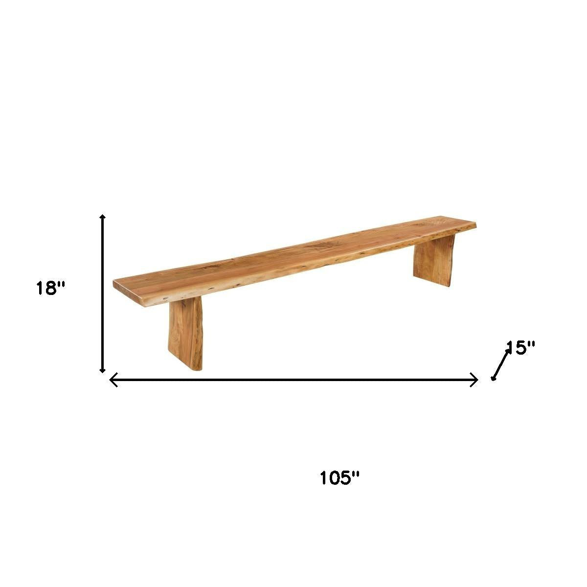 105" Brown Solid Wood Solid Wood Live Edge Dining Bench