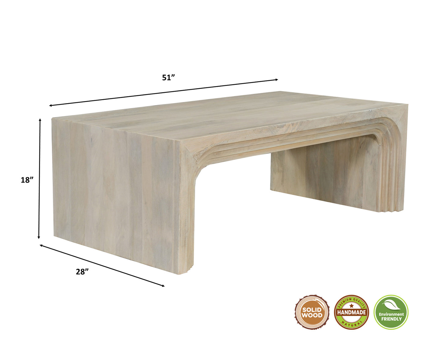 51" White Solid Wood Double Pedestal Coffee Table