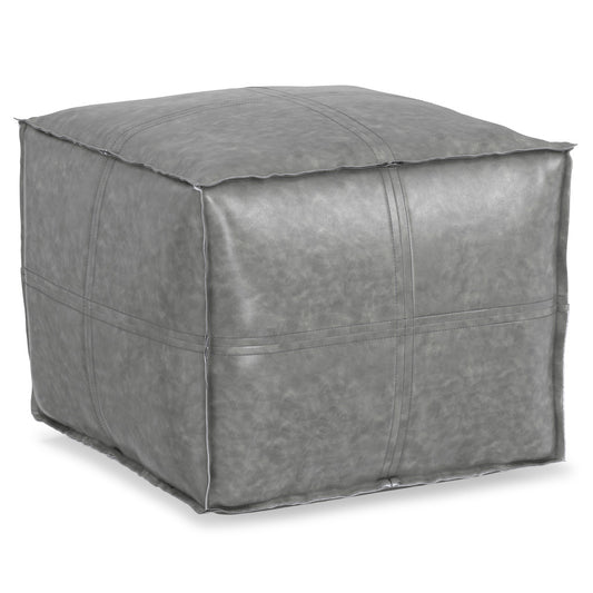 18" Gray Faux Leather Pouf Ottoman