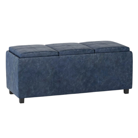 42" Dark Brown and Denim Blue Upholstery Storage Ottoman