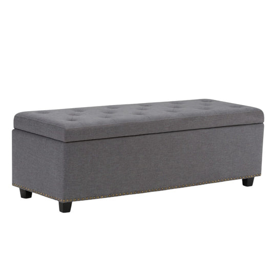 48" Dark Brown and Slate Gray Upholstery Storage Ottoman