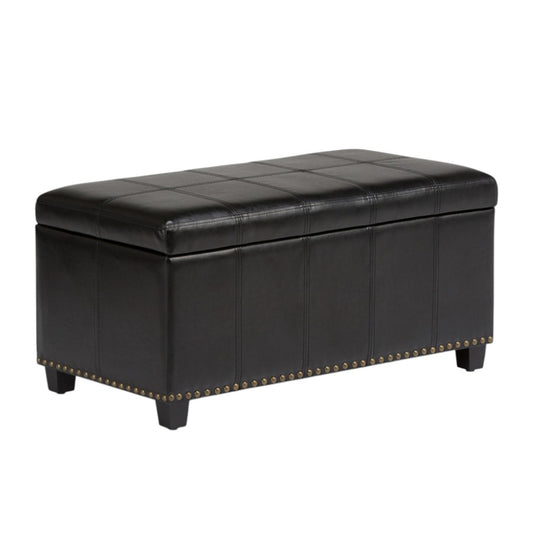 33" Espresso and Black Upholstery Storage Ottoman