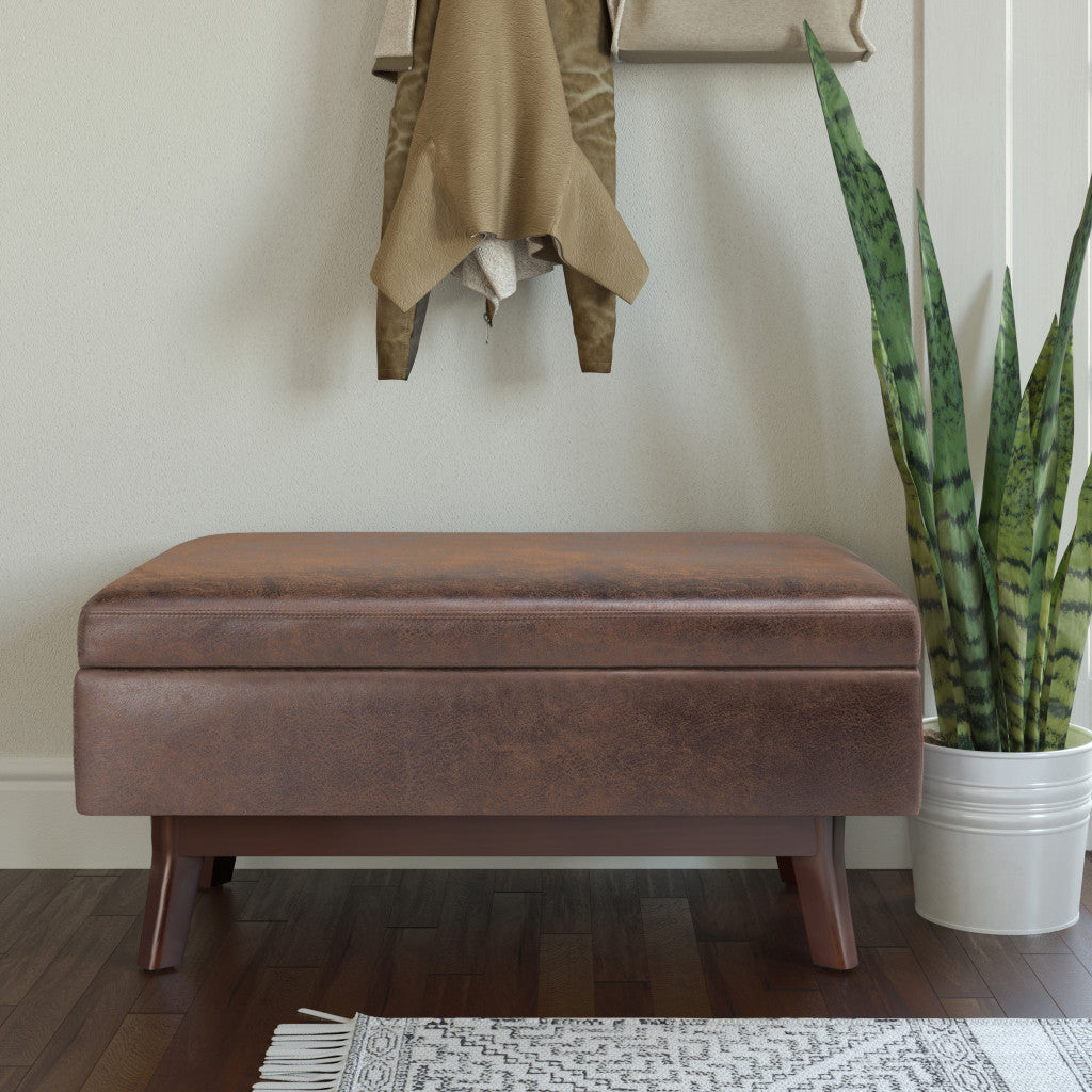 36" Brown Leather Cocktail Ottoman With Storage