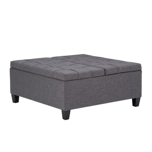 36" Gray and Espresso Fabric Cocktail Ottoman With Storage