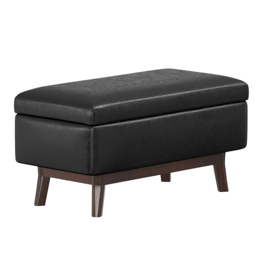 36" Black and Brown Leather Cocktail Ottoman With Storage