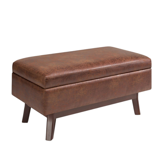 36" Brown Leather Cocktail Ottoman With Storage