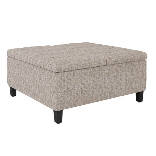 36" Platinum and Dark Brown Fabric Cocktail Ottoman With Storage