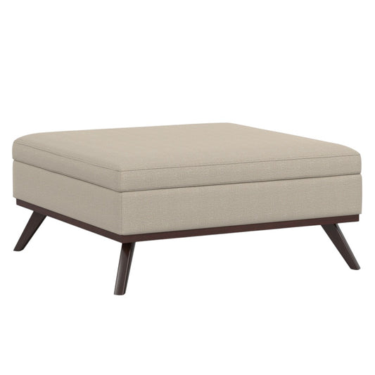 40" Natural and Brown Fabric Cocktail Ottoman With Storage
